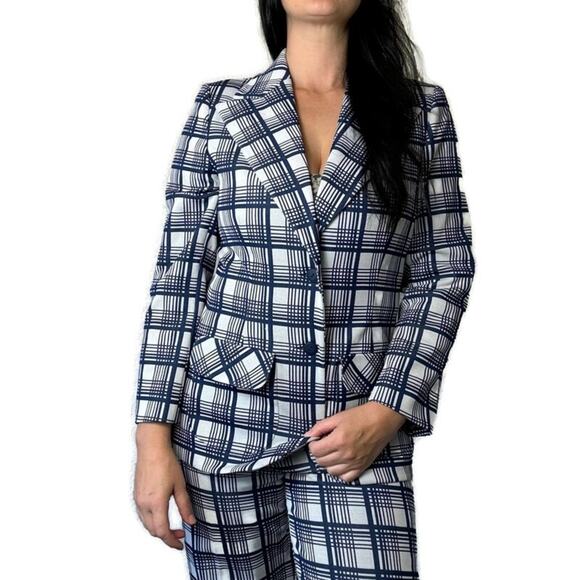 Vintage 1970s Blue & White Plaid Leisure Polyester Suit Size 12 - Picture 4 of 8